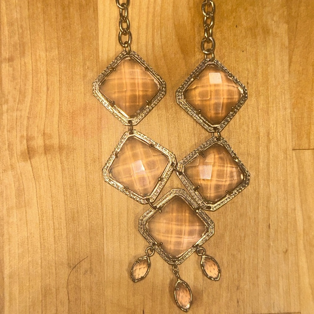 Necklace with Gold and Rhinestone Pendants
